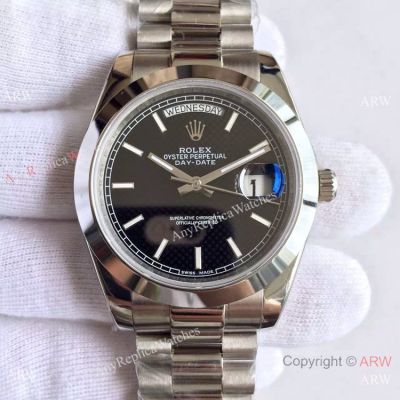 High Quality Fake Rolex Presidential Day-Date Watch 41 mm SS Black Face with MingZhu Movement